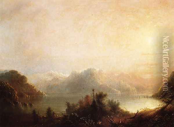 Mountain Lake Oil Painting - Alfred Jacob Miller
