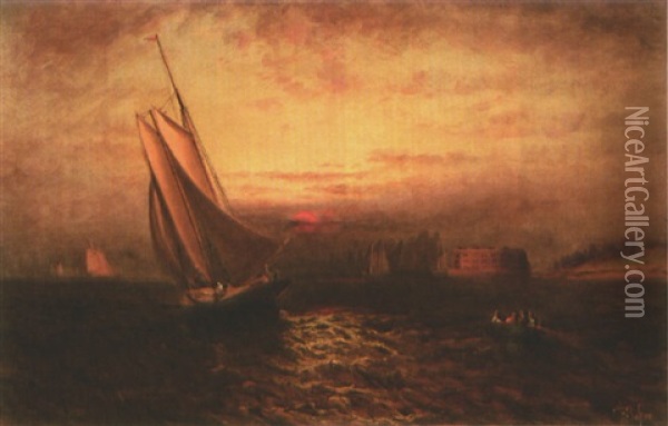 Governor's Island With Castle Williams, New York Harbor Oil Painting - Elisha Taylor Baker