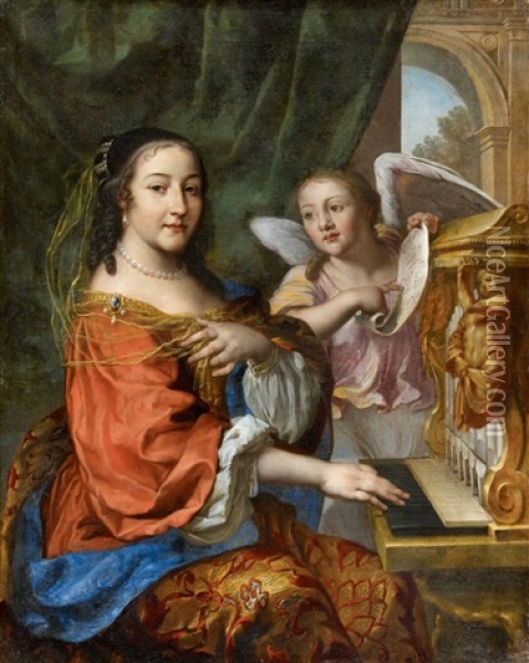 Portrait Of A Lady As Saint Cecilia Oil Painting - Joachim von Sandrart the Elder
