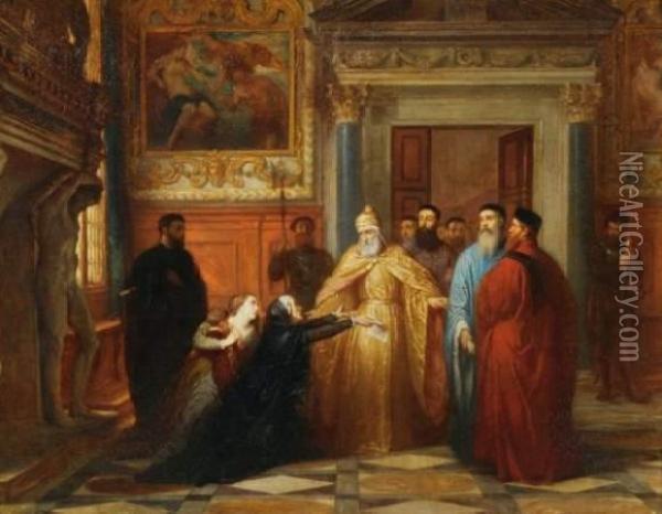La Demande En Grace, Salle De L'>anti-collegio> Au Palais Ducal A
 Venise Oil Painting - Edouard J. Conrad Hamman