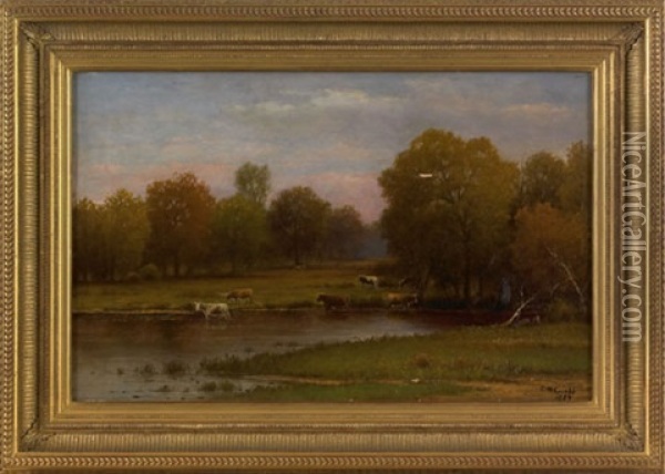 Landscape With Cows Oil Painting - Charles Wilson Knapp
