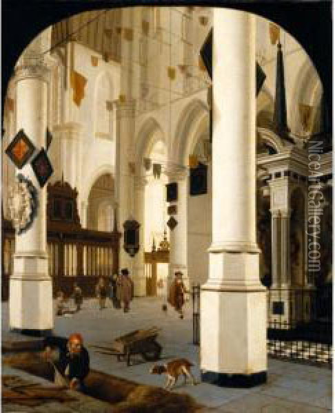 The Interior Of The Nieuwe Kerk 
In Delft Taken From The South-east, With The Tomb Of William The Silent Oil Painting - Hendrick Van Vliet