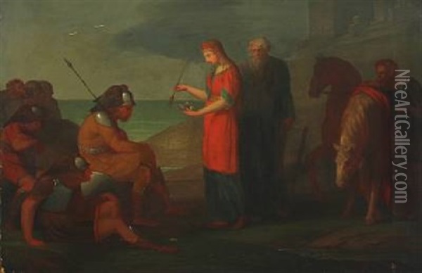 Bosmina, Fingal's Daughter Comes To Soras Prince To Mediate Peace Oil Painting - Christian Faedder Hoyer