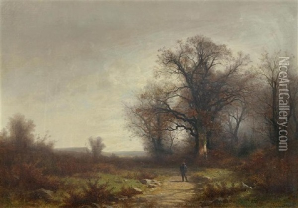 Hunter In A Landscape Oil Painting - Gustave Castan