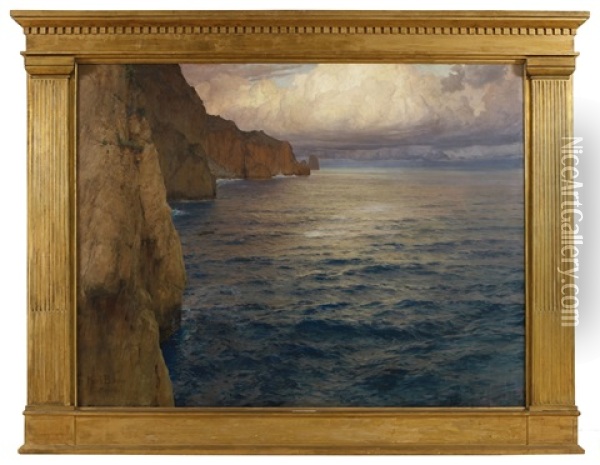 Blick Von Der Villa Krupp Auf Die Steilfelsen Von Capri (isola Di Capri) Oil Painting - Karl Theodor Boehme