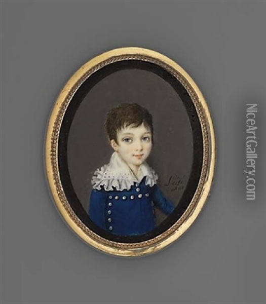 A Boy Called Ferdinand In Blue Coat With Silver Buttons And White Shirt With Large Frilled Collar Oil Painting -  Lege