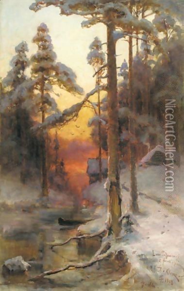 Sunset In The Forest Oil Painting - Iulii Iul'evich (Julius) Klever