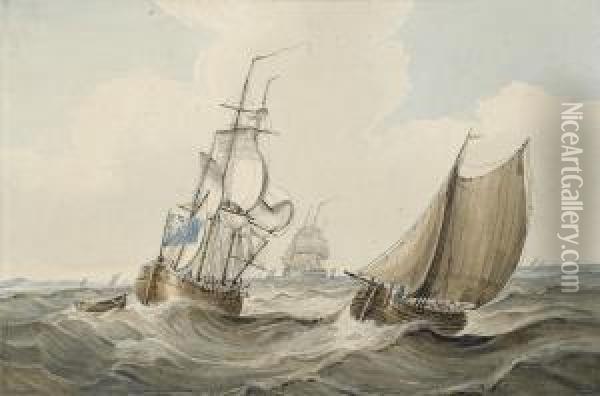 A Breezy Day Offshore Oil Painting - Samuel Owen