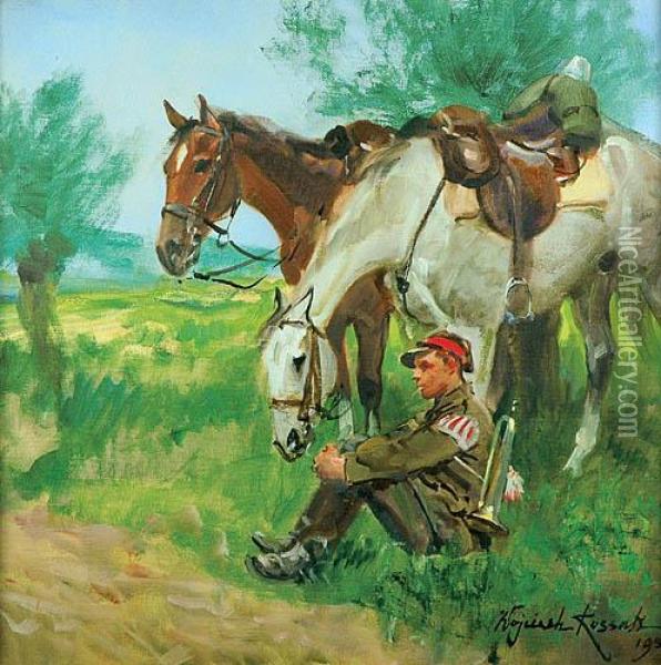 Odpoczynek Ulana Oil Painting - Wojciech Von Kossak