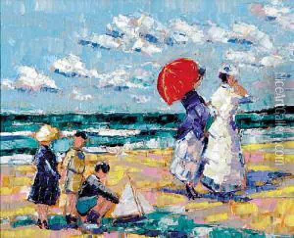 At The Seaside Oil Painting - Jules Richaud