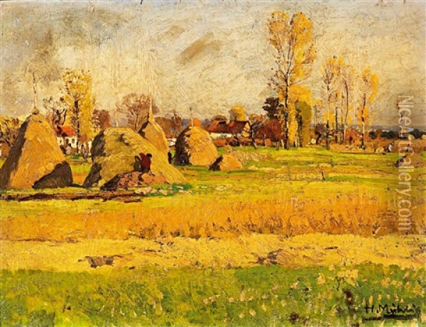 Herbstliche Felder Bei Unterbach Am Niederrhein Oil Painting - Hugo Muehlig