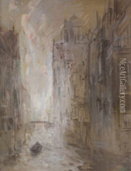 Barque Au Crepuscule, Dans La Venise Du Nord Oil Painting - Lucien Frank