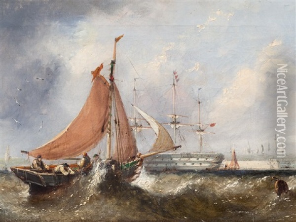 Fishing Boats Off Portsmouth Oil Painting - William Callcott Knell