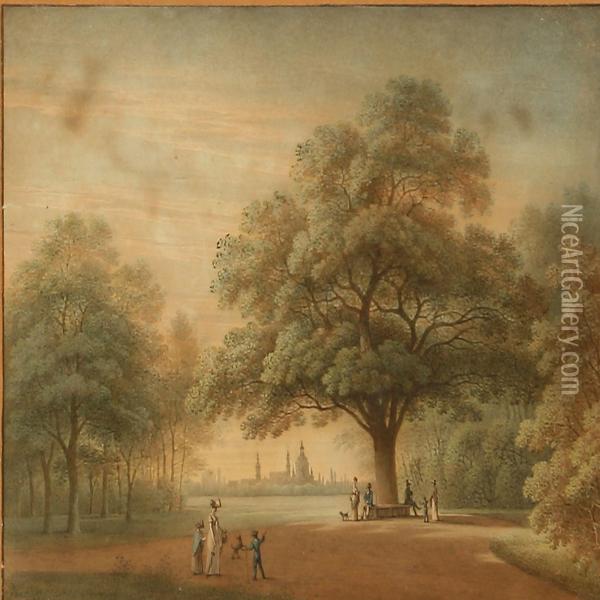 View Of A Park In Dresden, Germany Oil Painting - Christian Gottlob Hammer