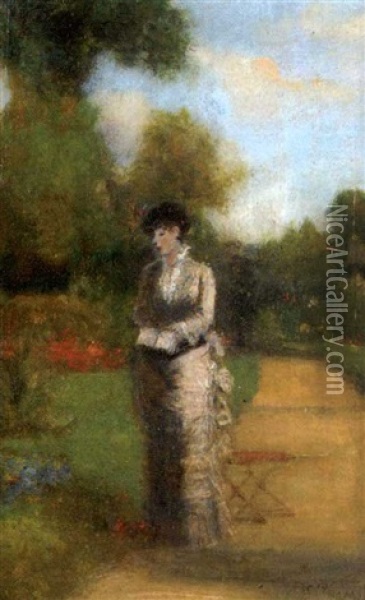 Elegante Au Jardin Oil Painting - Charles Francois Pecrus