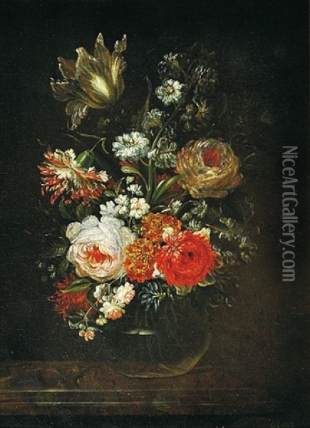Still Life With Flowers Oil Painting - Caspar Hirschel