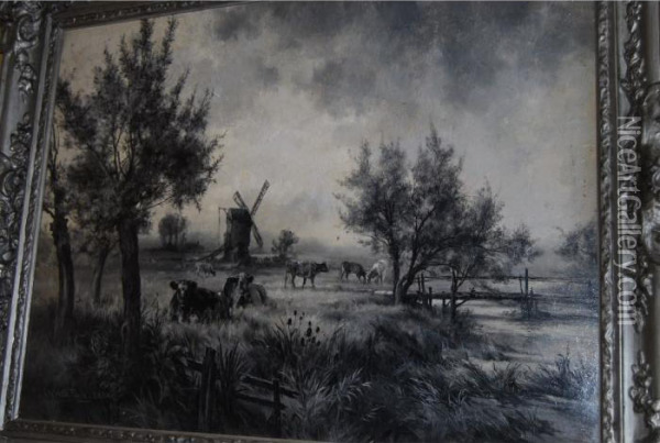 Attle In A Dutch Landscape Oil Painting - Arthur Walker Redgate