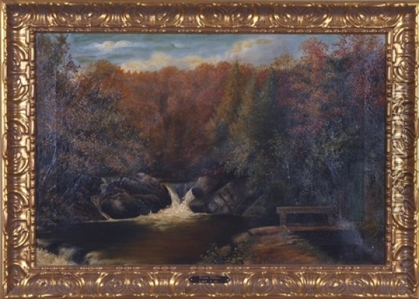 Landscape With Stream And Waterfall Oil Painting - James Wallace
