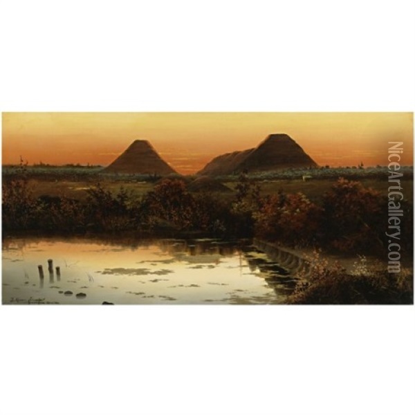 Atardecer Con Piramides Oil Painting - Ignacio Alcerreca y Comonfort