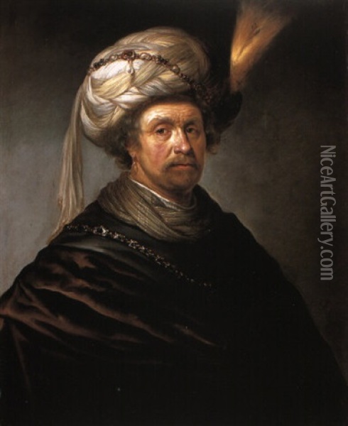Portrait Of A Man Wearing A Plumed Turban Oil Painting - Daniel De Koninck