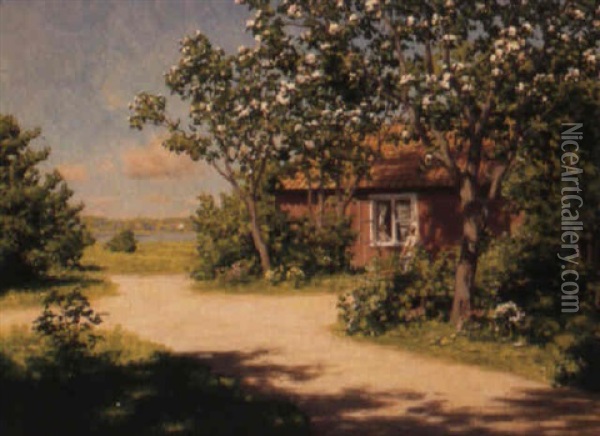 Samtal Vid Stugfonstret Oil Painting - Johan Fredrik Krouthen