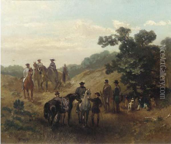 A Hunting Party At Rest Oil Painting - Charles Rochussen