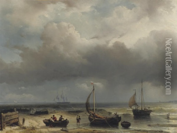 Fisherfolk Along The Dutch Coast Oil Painting - Johan Hendrik Meyer