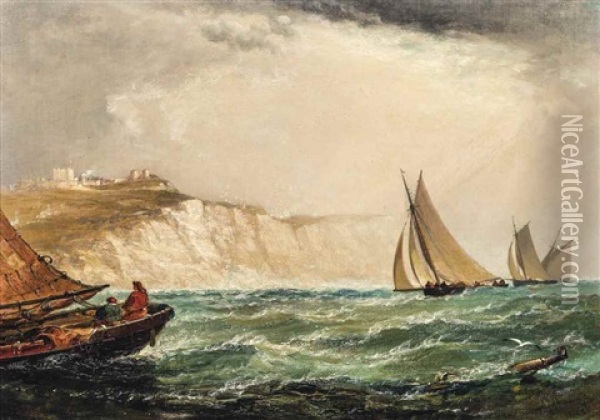 Smacks Making Dover Harbour Oil Painting - Arthur Joseph Meadows