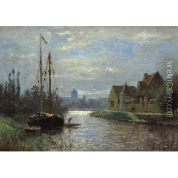 Canal Au Clair De Lune Oil Painting - Stanislas Lepine