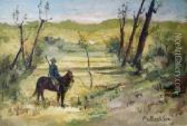 Cacciatore A Cavallo Nella Campagna Livornese Oil Painting - Giovanni Bartolena