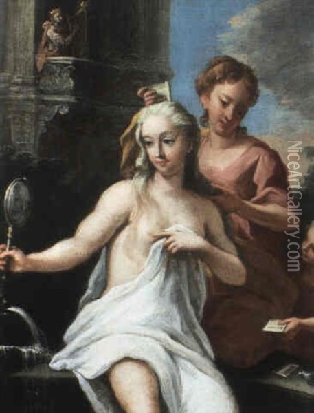 Venus Bei Der Toilette Oil Painting - Giovanni Antonio Pellegrini
