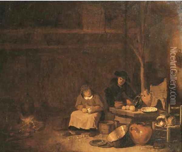Peasants preparing a meal in a barn Oil Painting - Egbert Lievensz. Van Der Poel