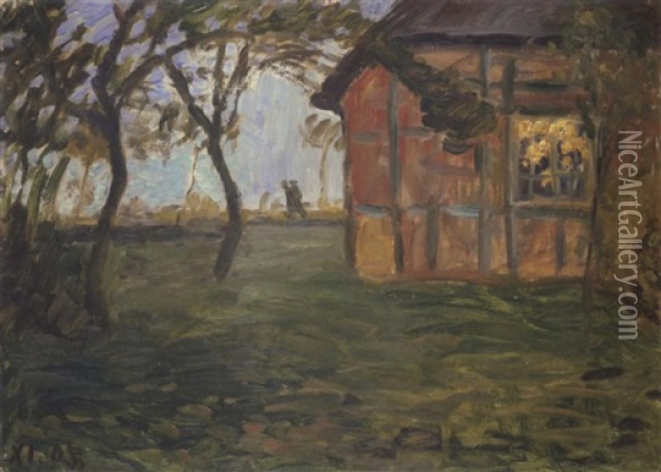 Landschaft Mit Haus (worpswede) Oil Painting - Otto Modersohn