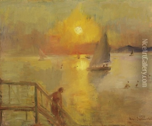 Napfenyes Balaton Vitorlassal (sunny Balaton With A Sailboat) Oil Painting - Bela Ivanyi Gruenwald