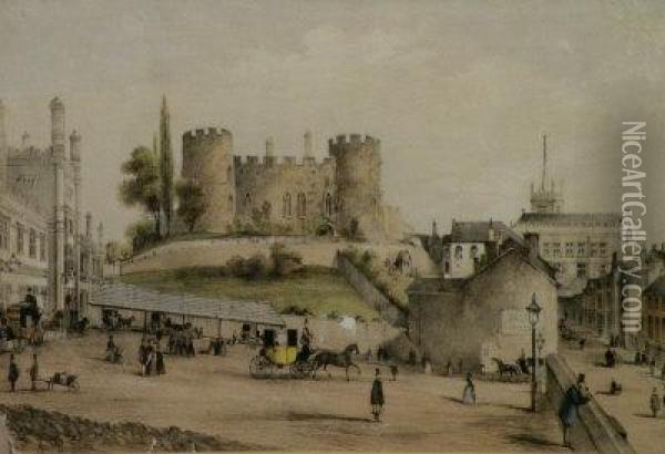 A View Of Shrewsbury Railway Station And Castle Oil Painting - Henry Burn