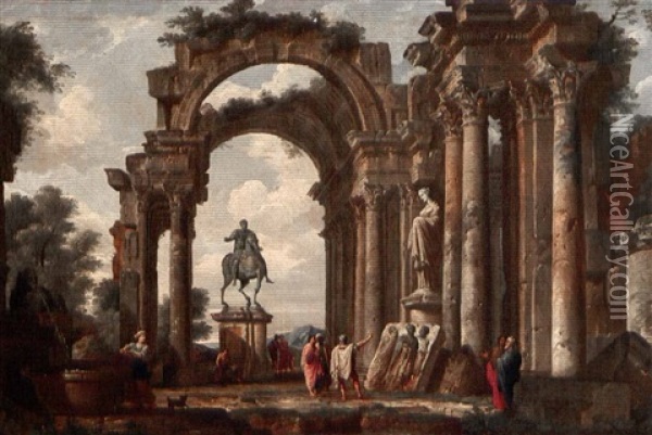 Classical Figures In The Ruins Of A Public Building Oil Painting - Francesco Panini