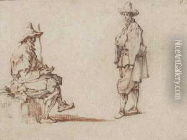 Studies Of Two Men In Contemporary Costume, Oil Painting - Jacques Callot