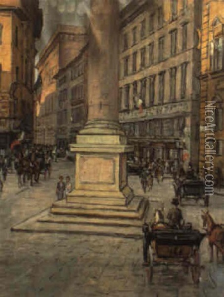 Piazza Santa Trinita A Firenze Oil Painting - Luigi Gioli