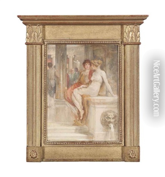 Roman Bath Oil Painting - Rezsoe Rakssanyi