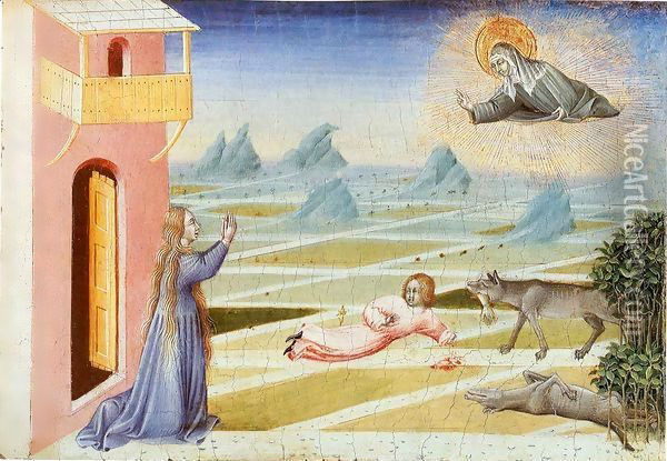 St Clare Rescuing a Child Mauled by a Wolf Oil Painting - Paolo di Grazia Giovanni di