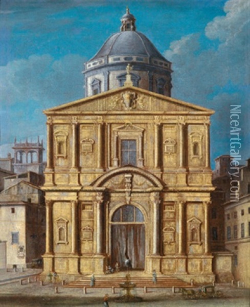 Die Kirche Santa Maria Della Scala In San Fedele In Mailand Oil Painting - Francesco Battaglioli