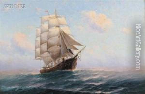 Sailing Vessel On The High Seas Oil Painting - Theodor Victor Carl Valenkamph