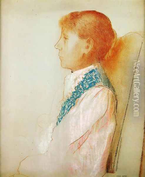 Portrait Of Madame Redon In Profile Oil Painting - Odilon Redon