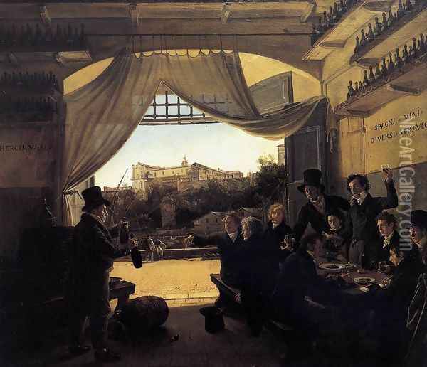 Crown Prince Ludwig in the Spanish Wine Tavern in Rome 1824 Oil Painting - Franz Ludwig Catel