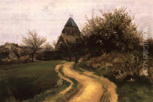 Village And Church Oil Painting - Albert Bierstadt