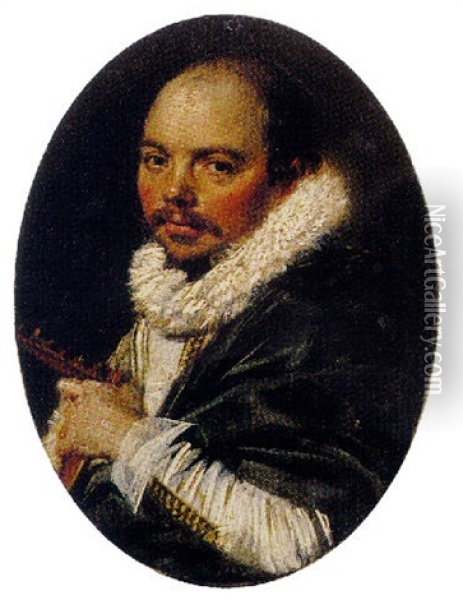 Portrait Of A Man, Half Length, Holding A Lute Oil Painting - Frans Hals