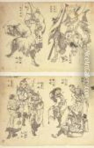 Collection Of Sketches Of Chinese Figures Oil Painting - Katsushika Hokusai