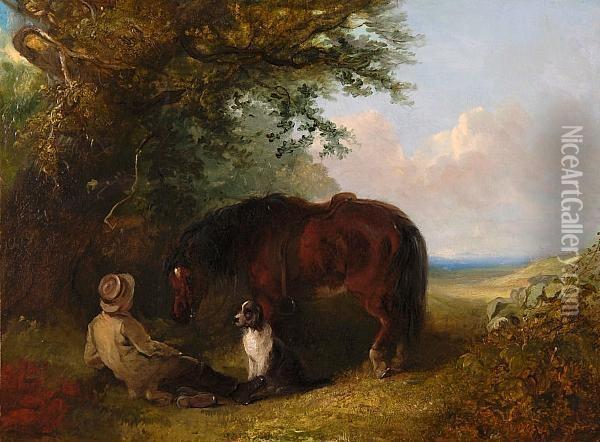 Boy With Pony And Dog Oil Painting - Thomas Smythe