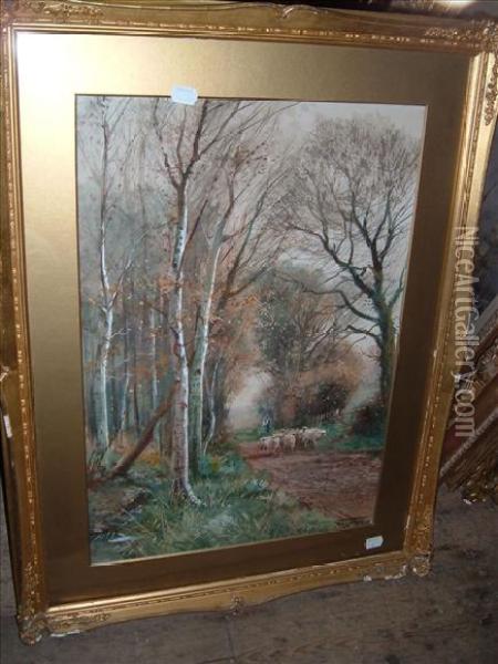 An Old Lane Insussex Oil Painting - Henry Charles Fox