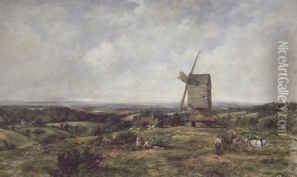 Landscape with figures by a windmill Oil Painting - Frederick Waters Watts